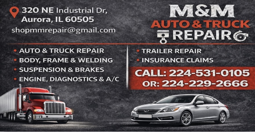 M&M Auto & Truck Repair official company business card